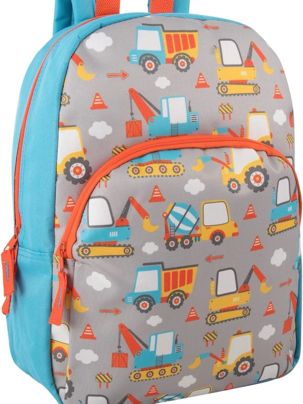 Kids Construction Vehicles Backpack - Turquoise & Orange